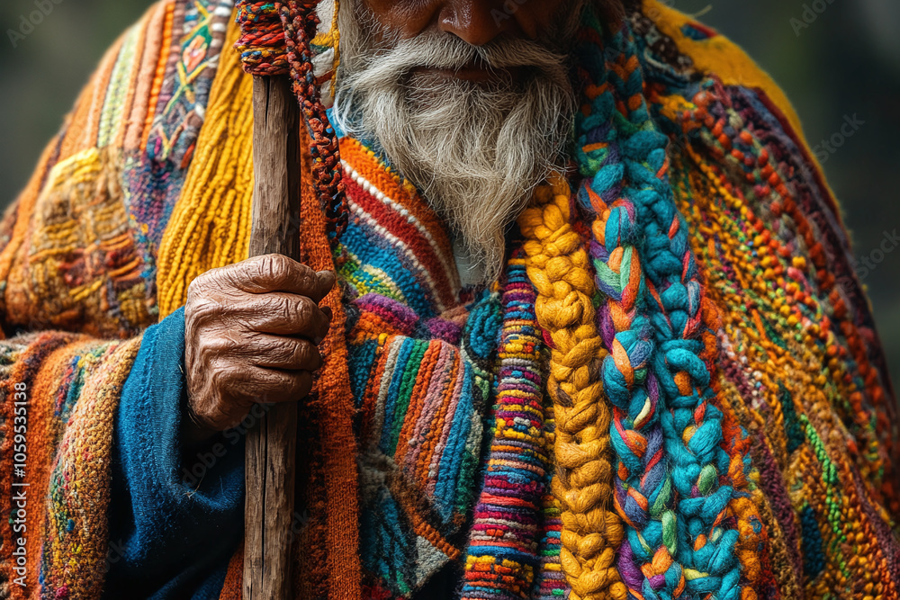 Shaman Inka Inca shaman figure with traditional attire and staff. Stock Photo ...