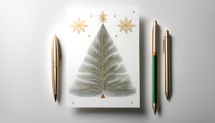 Fototapete - Christmas greeting card with minimalist design, isolated white background