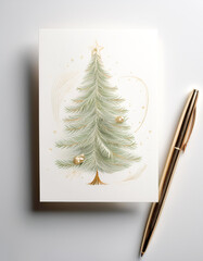 Fototapete - Christmas greeting card with minimalist design, isolated white background