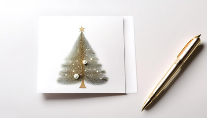 Fototapete - Christmas greeting card with minimalist design, isolated white background
