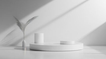 Poster - Minimalist interior arrangement with white elements and natural touches in soft light