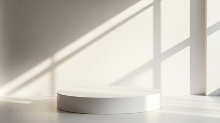 Poster - Minimalist white stage with dramatic shadows a serene display for symbolic presentations and artistic installations