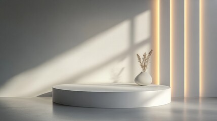 Poster - Elegant minimalist white space with vase and natural light accents