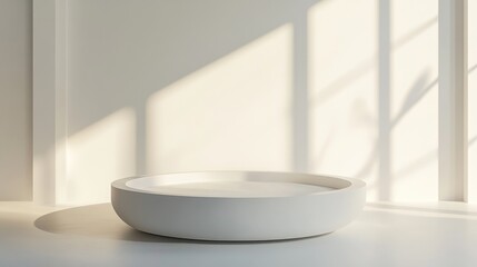 Poster - Minimalist white bowl bathed in soft natural light a study in form and shadow