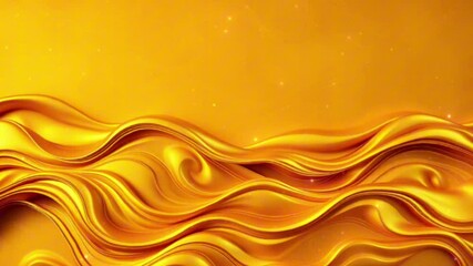 Poster - Flowing like liquid gold, waves create a luxurious abstract background with swirls and bubbles, vibrant colors adding warmth and glow. Magical world of beauty and style.