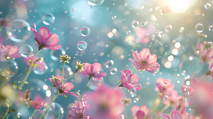 Wall Mural - flower with bubbles