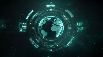 Aufkleber - Digital hud with icons, global connection, and Earth sphere