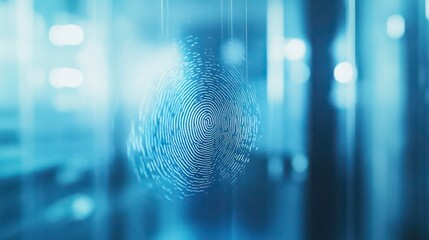 Aufkleber - A fingerprint hangs in front of a blurred background, representing security and identity.