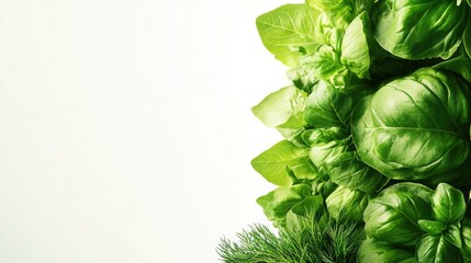 Poster - A collection of freshly picked lettuce, dill, and basil is artfully arranged, showcasing their vibrant green colors and fresh appeal. Generative AI