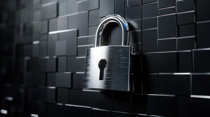 Poster - Padlock on Black Brick Wall
