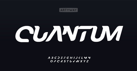 Leinwandbilder - Sci-fi inspired alphabet, bold italic geometric letters, dynamic futuristic font with angular modern design and bevel cutouts, bold digital typography, versatile tech style. Vector typeset