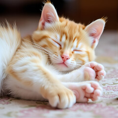 Orange Tabby Kitten Sleeping on Its Back With Paws Up