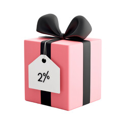 Wall Mural - Pink gift box with black ribbon/tag, cut out transparent