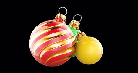 Poster - christmas balls, ornaments rotation animation, seamlessly loopable. 3d rendering isolated on transpa