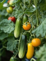 Poster - Healthy tomatoes, cucumbers, and peppers flourish in a greenhouse, demonstrating the benefits of controlled growing environments. Generative AI