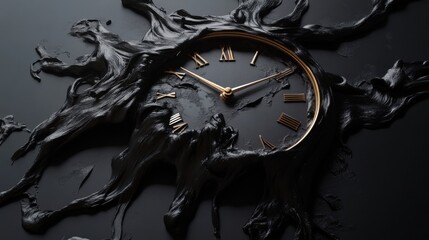 Aufkleber - A surreal clock with melting hands merges into a dark background, representing the fluid nature of time and its inevitable passage. Generative AI