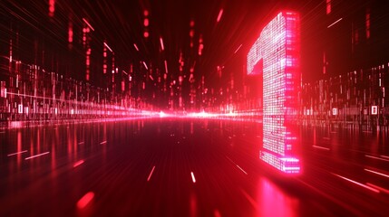 Poster - Dynamic red digital number one illuminated against a blurred background of data streams and vibrant lights at night