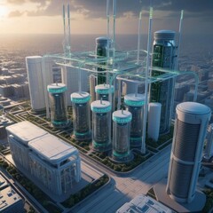 futuristic city energy distribution with zero emissions