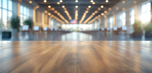 A sunny afternoon in a spacious indoor area. Sunlight floods a large indoor space with polished floors, highlighting tables and a welcoming atmosphere filled with plants.