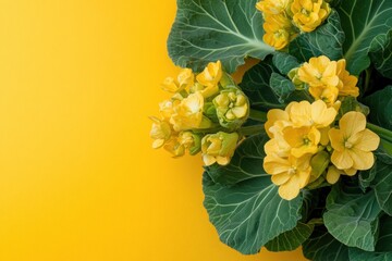Poster - Bright yellow flowers bloom on leafy plants, highlighting the beauty of nature during the spring season in an eye-catching setting. Generative AI