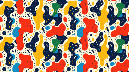 Seamless abstract pattern featuring abnormal shapes and vibrant colors for modern textile and wallpaper design