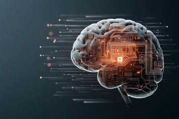 Poster - A digital brain with intricate circuitry patterns, symbolizing technology and innovation in a futuristic style, blending human intellect with digital advancements.