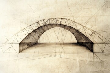 Aufkleber - An abstract representation of a bridge features detailed line work and geometric shapes that suggest depth and connection over water. Generative AI
