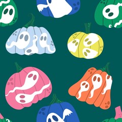 Halloween ghost seamless cute pumpkins cartoon pattern for wrapping paper