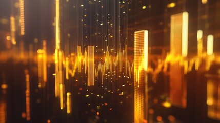 Poster - Abstract Golden Waves of Light and Data Flow