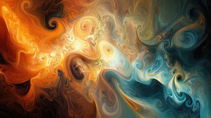 Poster - Abstract Swirls in Orange and Blue Tones