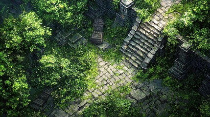 Poster - Dark Watercolor Painting of Overgrown Steps