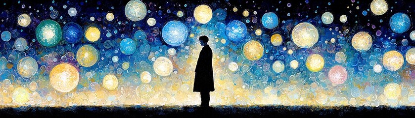 Poster - Enigmatic Silhouette in a Dreamy Cosmic Background