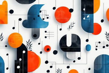 Poster - An abstract composition of colorful geometric shapes, including circles and lines, creating an intricate pattern infused with vivid hues and a retro aesthetic.