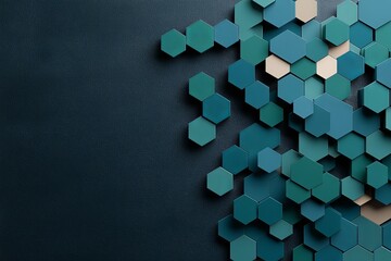 Poster - This artwork showcases a structured hexagonal pattern composed of varying shades of deep greens and blues, contributing to a serene modern aesthetic.