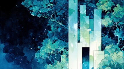 Poster - Expansive Watercolor Abstract Landscape in Blue Tones