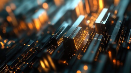 Poster - Abstract Metallic Structure with Glowing Points of Light