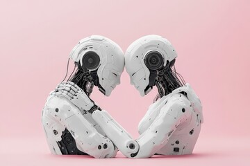 Poster - Depicts two humanoid robots in a harmonious embrace, symbolizing unity and connection in a digital age, blending emotion with AI technology.