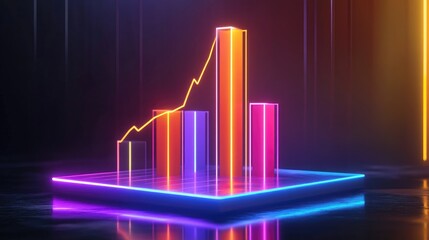 Poster - Neon Graph with Colorful Bars and Trend Line