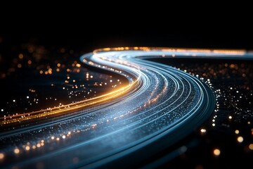 Poster - A visually striking depiction of fiber optic lines curving gracefully through darkness, highlighting connectivity and technological progress with vibrant illumination.