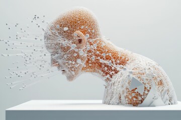 Poster - An artwork displaying a human head encased in a complex web of wires, illustrating the intersection of neural networks and artificial intelligence in modern design.