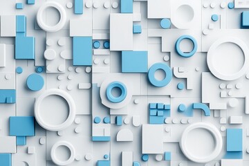 Poster - A modern abstract pattern composed of white and blue geometric shapes, arranged in a minimalist design, reflecting concepts of balance, order, and simplicity.