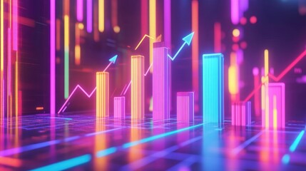 Poster - Colorful Neon Graphs Representing Data Growth