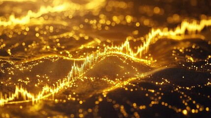 Poster - Golden Wave Pattern with Glowing Lines and Sparks