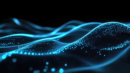 Poster - Abstract Blue Waves with Glowing Particles