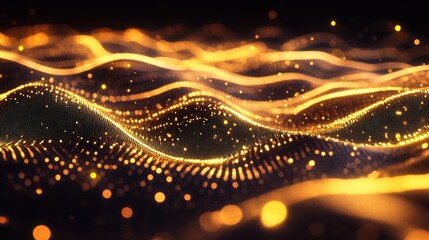 Poster - Golden Waves of Light and Sparkles in Motion