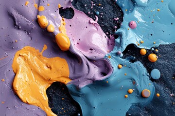 Poster - A vivid abstract composition portraying an explosion of bold colors including purple, orange, and blue, intermixed on canvas, capturing creativity and modern artistic spirit.