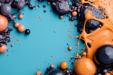 Poster - Vibrant abstract composition featuring a dynamic interplay of orange, blue, and gray hues with swirling textures and intricate patterns creating visual depth and interest.