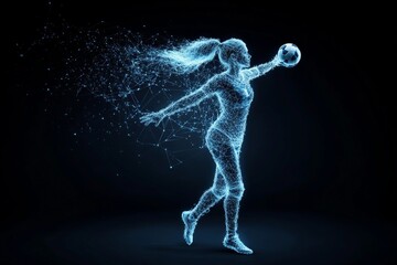 Poster - A captivating digital artwork illustrating a woman in mid-throw of a soccer ball, signifying power and motion, crafted in a modern, abstract style.