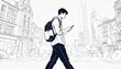 © Hiroyuki Sakamoto - スマートフォンをしながら街中を歩く青年