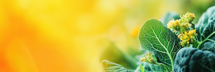 Poster - Flowering cabbage plants display their bright blossoms and lush leaves, thriving under the warm sunlight of late spring in a peaceful garden. Generative AI